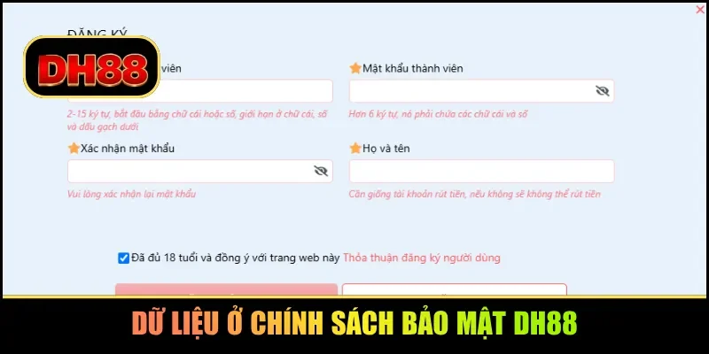 Dữ liệu ở chính sách bảo mật DH88