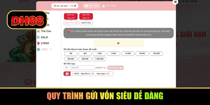 Quy trình gửi vốn siêu dễ dàng